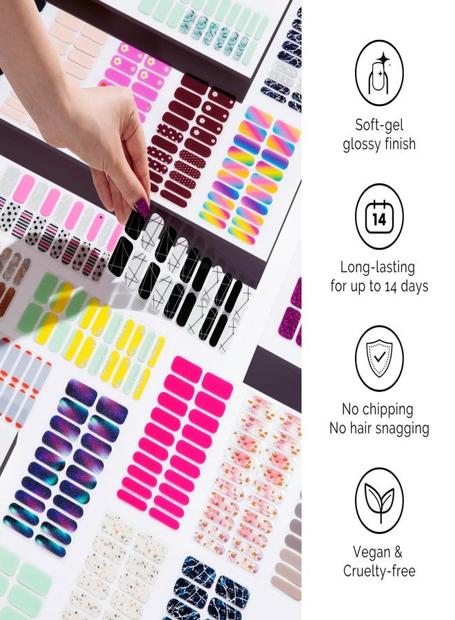 NAILOG Semi Cured Gel Nail Strips - NAILOG 34 Pcs Silver Black Nail Stickers Extra Long Wraps with Glossy Gel Finishing for Autumn Winter, Reckless - Image 4
